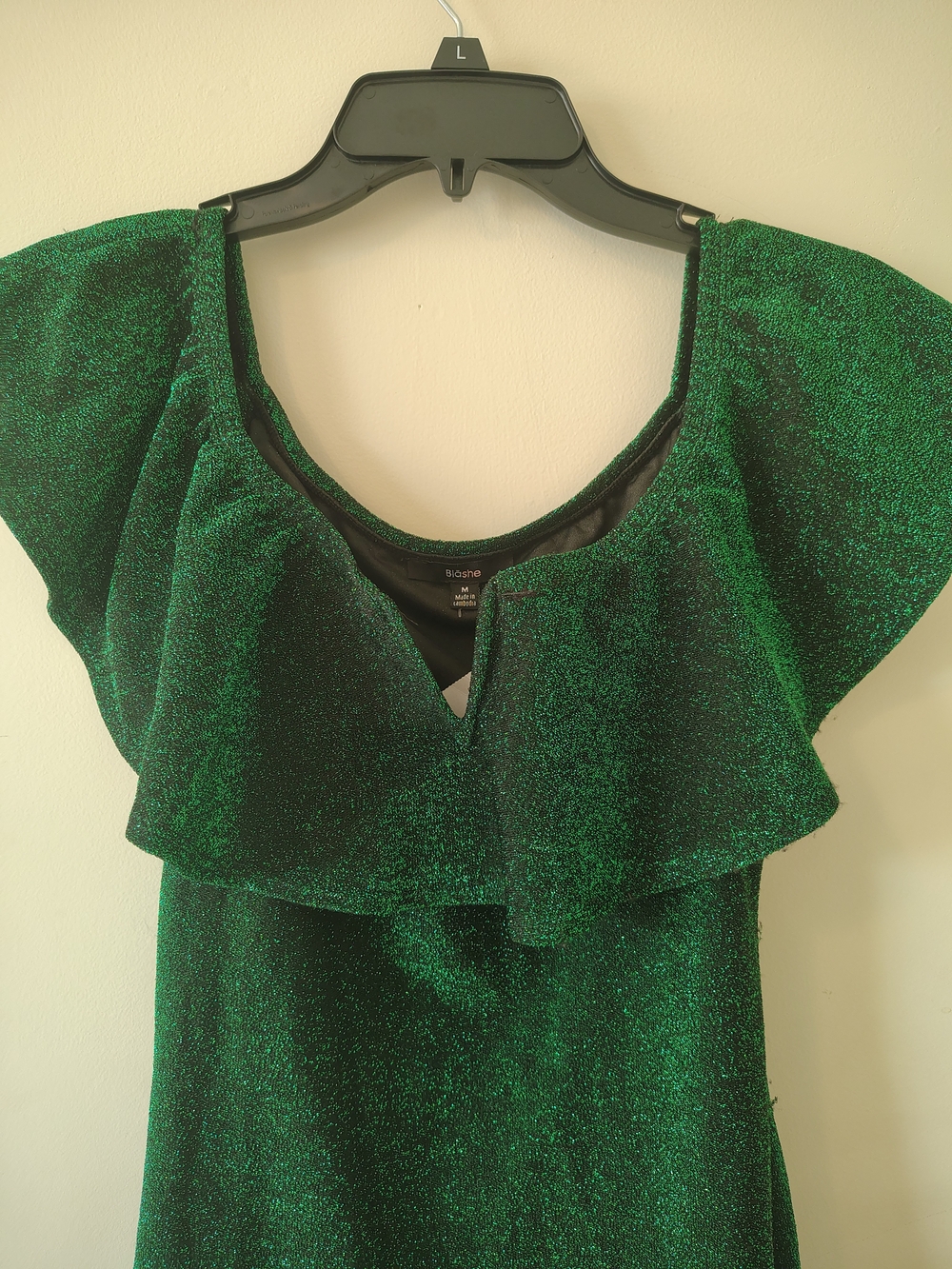 Shimmer Green Ruffle-Shoulder Mini Dress - Picture 4 of 7